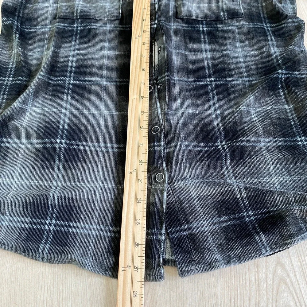 Susan Graver Whimsigoth Corduroy Shirt‎ Women SP Black Plaid Animal Print Trim
